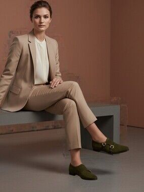 SARAH FLINT Ilene x Gravati Olive Green Suede Monk Strap Loafer Shoes 37.5 7.5
